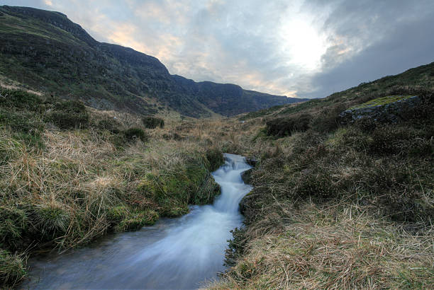 Sunset at Craig Cerrig Gleisiad Nature Reserve stock photo