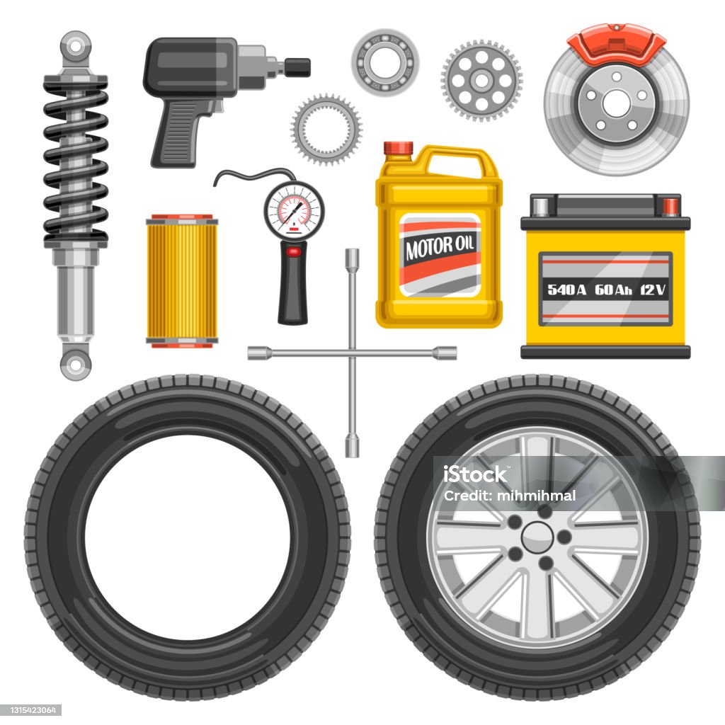 Generic Auto Part Image Vector Set Of Auto Parts Stock Illustration - Download Image Now - Tire ...