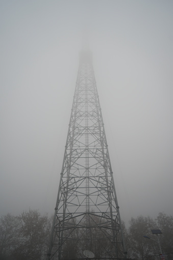 Transmission tower, signal tower, smog, heavy fog, pollution