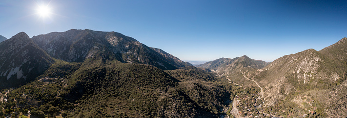 Aerial image in the mountains around Mt. Baldy in Claremont California in San Bernardino County. Taken during the morning.