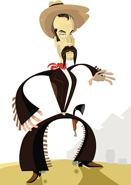 Cowboy Ready for a Gunfight Mister mustache himself, ready to fight against any unhealthy injustice that stands in his way. wild west gunfight stock illustrations