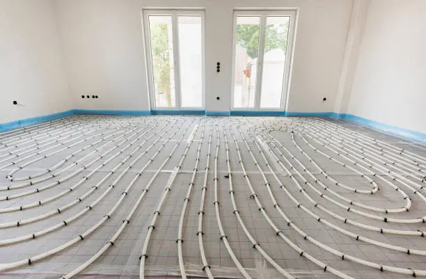 Photo of underfloor heating in construction of new residential house