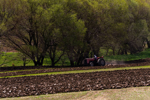 istock Tractors plowing on agricultural field in spring 1315447877
