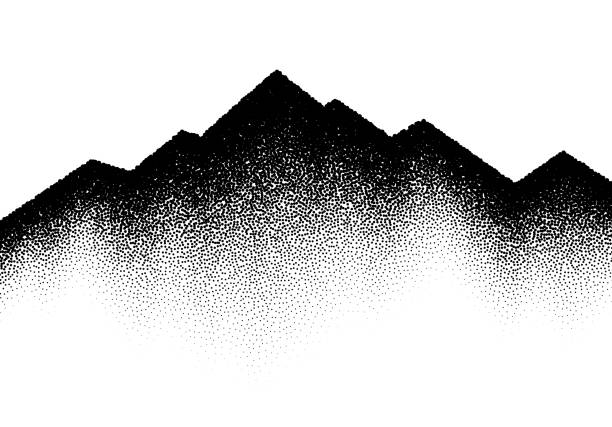 山と散乱ドットの波を持つ抽象的なバックグロウン - stochastic点のイラスト素材／クリップアート素材／マンガ素材／アイコン素材