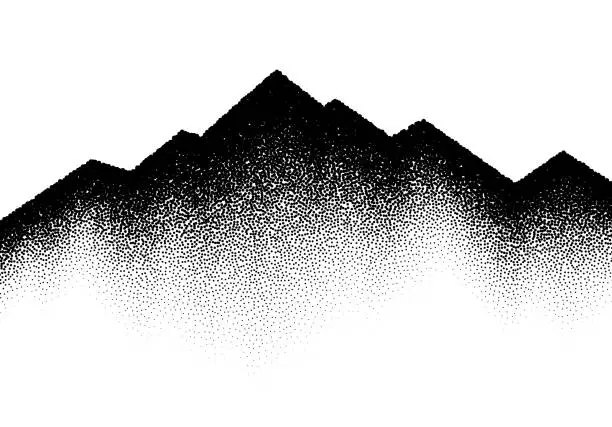 Vector illustration of Abstract backgroun with mountains and wave of scattered dots
