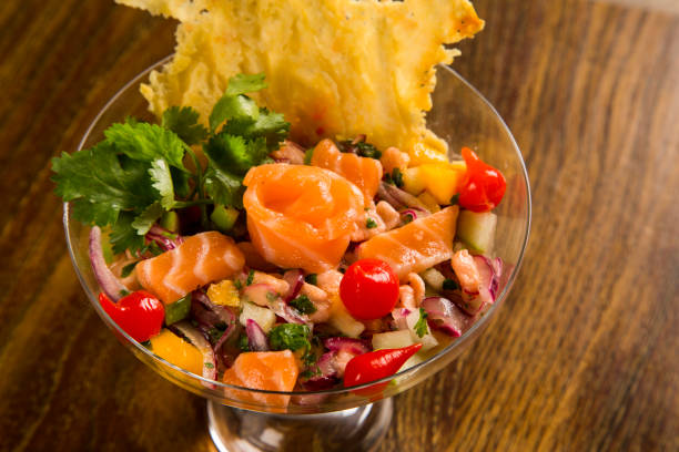 istock mixed fish Ceviche with salmon, onion and pepper. Traditional peruvian dish. 1315460060