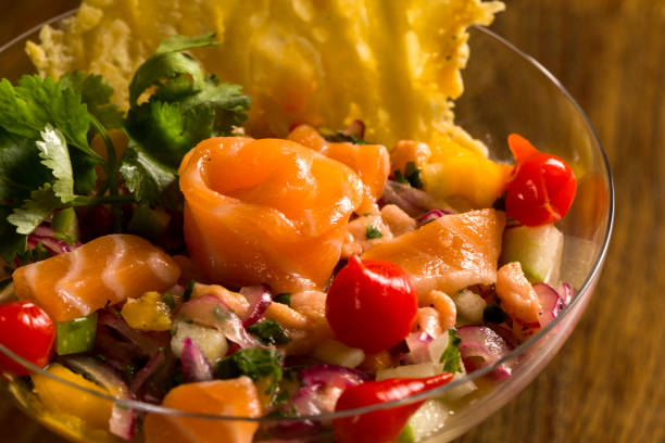 istock mixed fish Ceviche with salmon, onion and pepper. Traditional peruvian dish. 1315461605