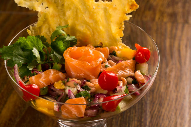 istock mixed fish Ceviche with salmon, onion and pepper. Traditional peruvian dish. 1315461801