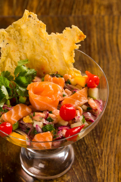 istock mixed fish Ceviche with salmon, onion and pepper. Traditional peruvian dish. 1315461881
