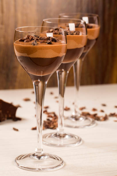 istock Chocolate mousse in a glasses on a wooden background 1315462044