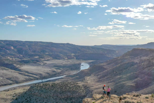 istock Aerial view of mountain bikers relaxing at viewpoint 1315463486