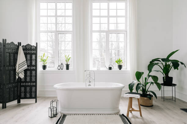 istock White freestanding bathtub in light luxury bathroom 1315464302