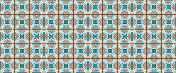 ilustraciones, imágenes clip art, dibujos animados e iconos de stock de azulejos cuadrados de fondo geométrico con un patrón étnico en colores beige y azul - mexican culture backgrounds clay frame