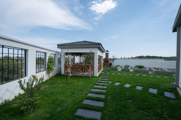 istock Beauty garden with modern gazebo 1315467665