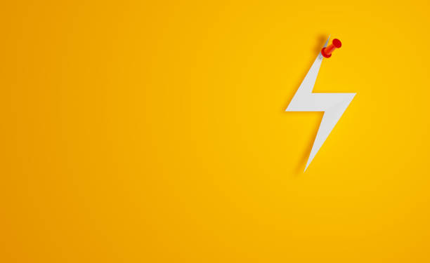 Pin Paper Lightning Symbol on Yellow Background