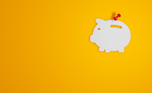 Pin Paper Piggy Bank Symbol on Yellow Background