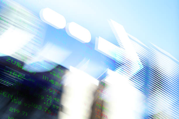 istock Graphic Arrow over Financial Data and blurred Financial District buildings 1315479264