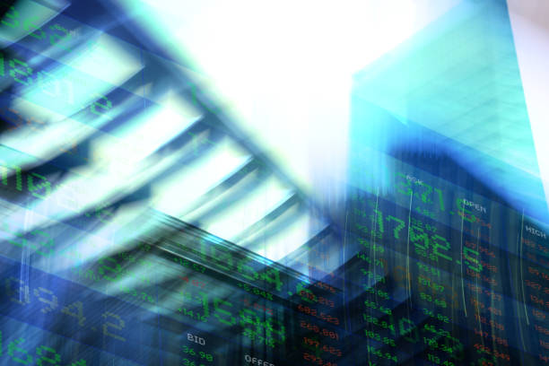 istock Financial Data over blurred Financial District Buildings 1315482161