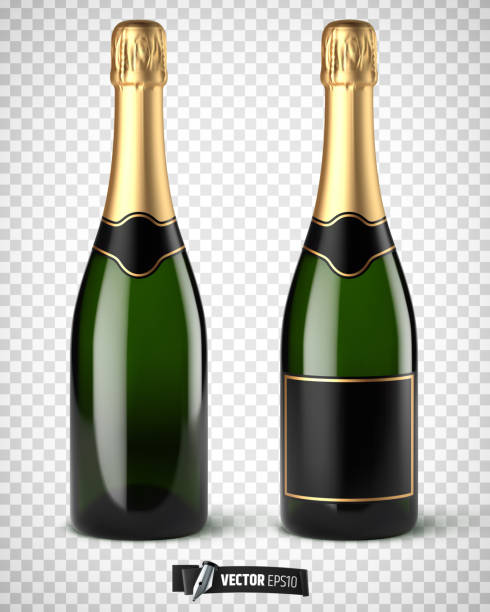 vektor realistische champagnerflaschen - flasche stock-grafiken, -clipart, -cartoons und -symbole