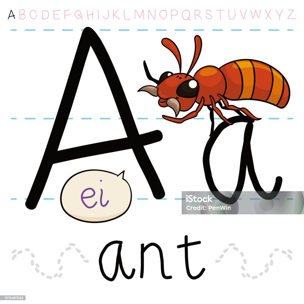 Cute Ant Teaching At You The Letter A Stock Illustration - Download Image  Now - Ant, Cartoon, Affectionate - iStock