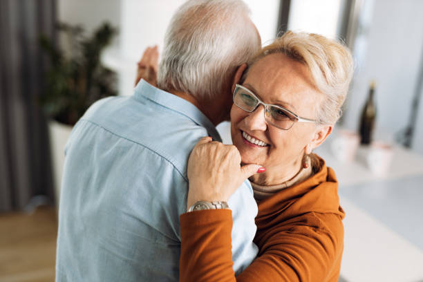 istock Happy senior couple  dancing at home 1315488009