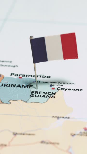 Vertical video of French Guiana with national flag