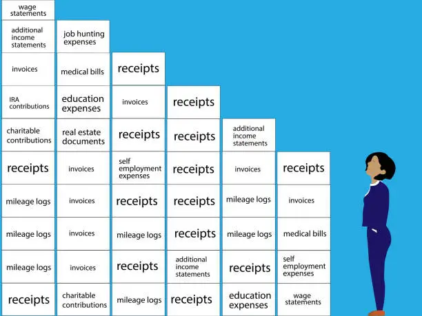 Vector illustration of Tax preparation document pile up