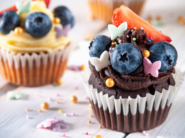 Chocolate and vanilla muffins with blueberry