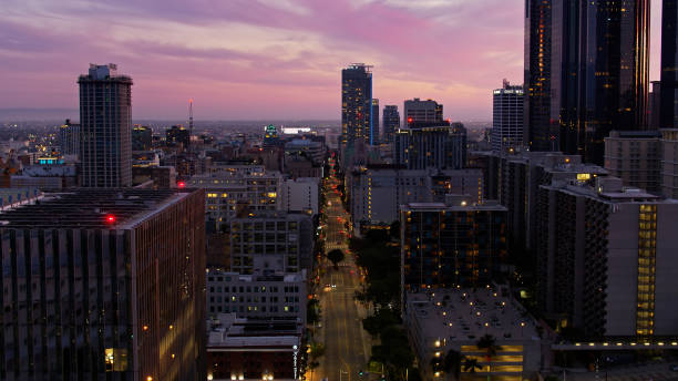 istock Illuminated Downtown Los Angeles At Dusk - Aerial 1315518942