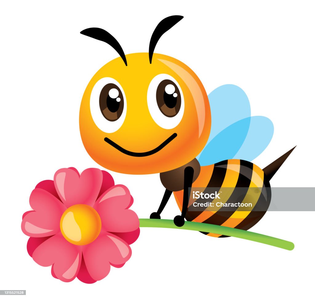Hoạt Hình Con Ong Dễ Thương Cầm Hoa Màu Hồng Với Nụ Cười Lớn Nhân ...