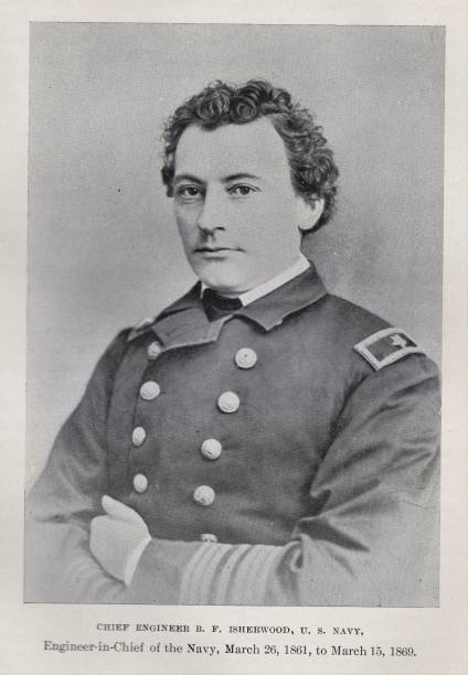 isherwood portrait, chefingenieur der us navy, us naval history des 19. jahrhunderts - 1861 stock-grafiken, -clipart, -cartoons und -symbole