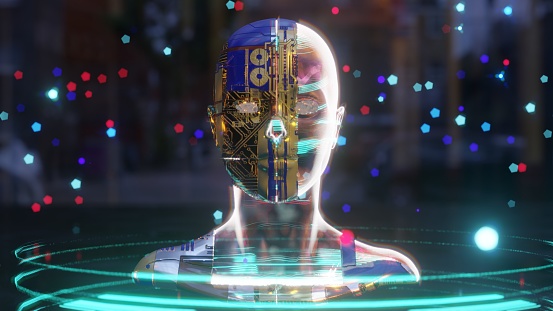 Cyborg is staring an Artificial intelligence clone cryptoart