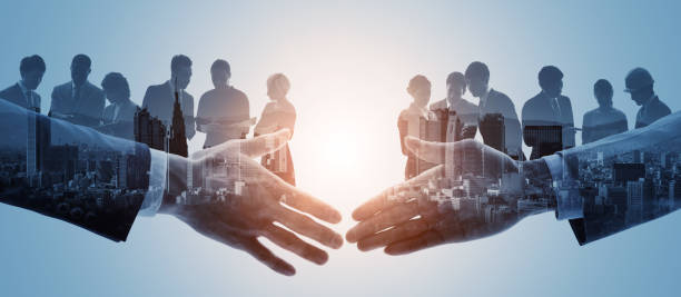 Business network concept. Group of people. Shaking hands. Customer support. Human relationship. Success of business. Management strategy.