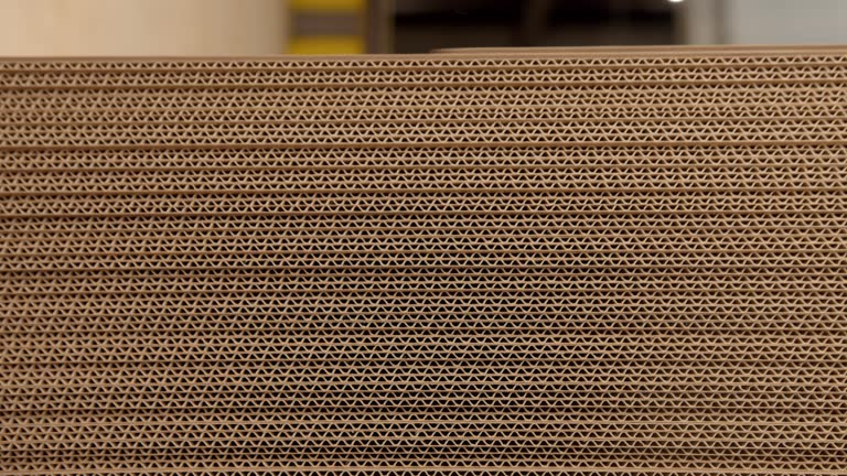 Putting sheets of corrugated cardboard paper on stack