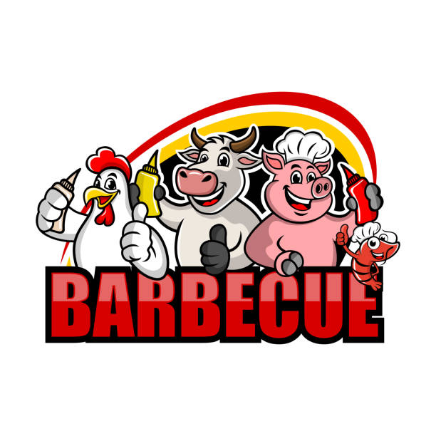 ilustraciones, imágenes clip art, dibujos animados e iconos de stock de logotipo de barbacoas y salsas - barbecue chicken