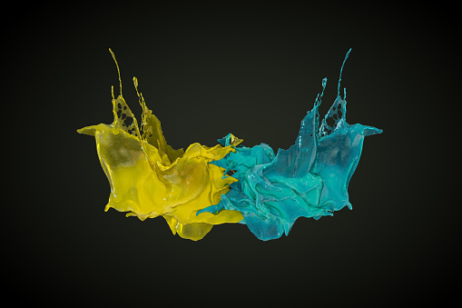 3D Rendering of Liquid Paint Splash on Black Background