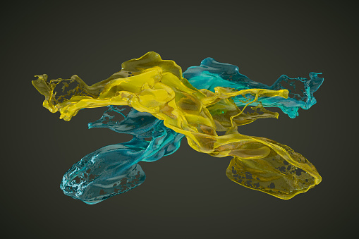 3D Rendering of Liquid Paint Splash on Black Background