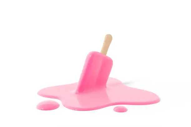 Photo of Pink stick ice cream melting on white background 3d rendering. 3d illustration Summer minimal concept.