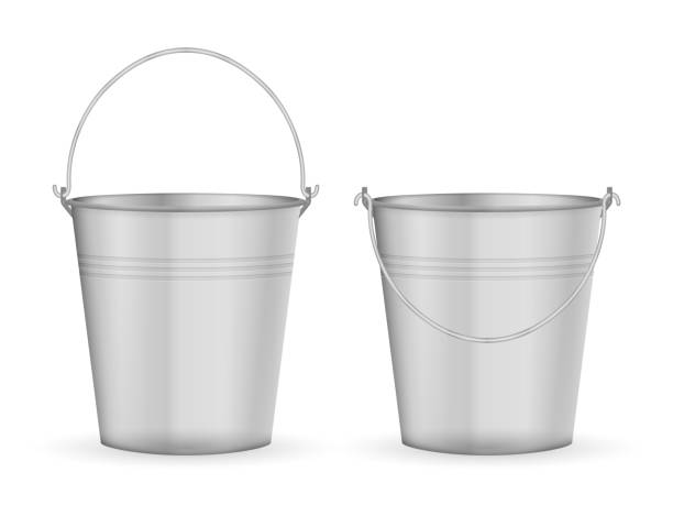 Metal bucket set Metal bucket set on a white background. Vector illustration. bucket stock illustrations