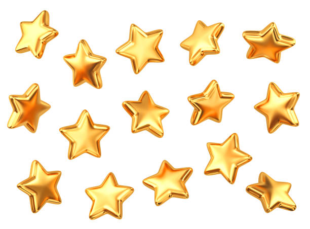 Set Of Gold Stars Isolated On White Stock Photo - Download Image