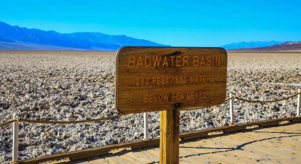 istock Badwater Basin sign with information about elevation, Death Valley National Park 1315568395
