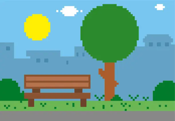 Vector illustration of Park Bench pixel illustration