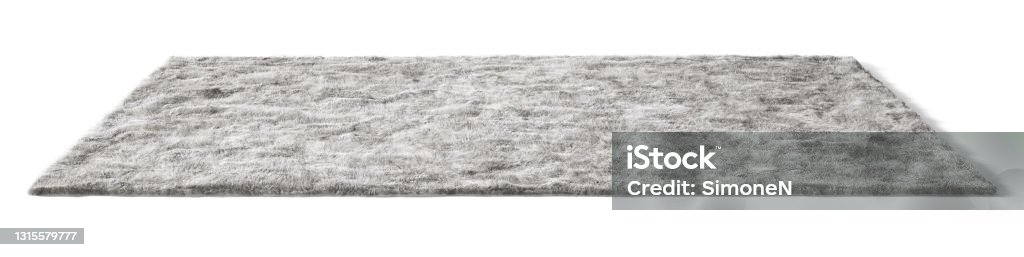 Gray fluffy carpet. Isolated with clipping path. 3d illustration Rug Stock Photo