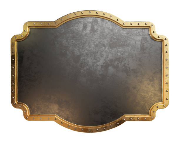 istock Empty metal plate with brass border. Steampunk style. Clipping path included. 1315580099