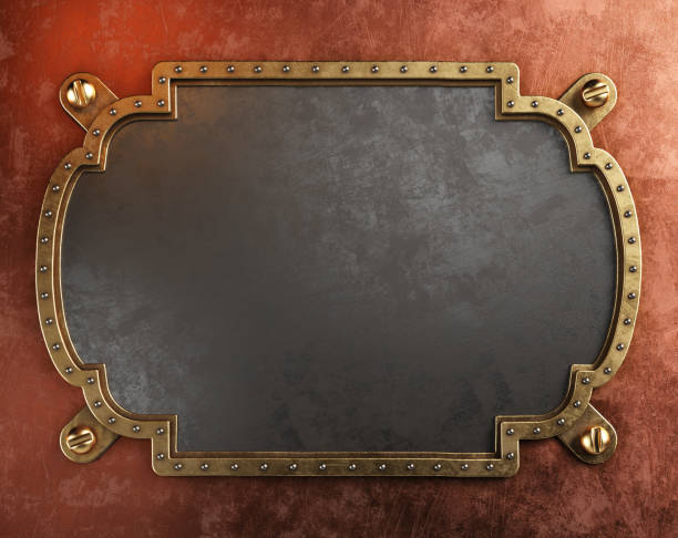 istock Steampunk metal plaque with brass borders. 3d illustration 1315580194