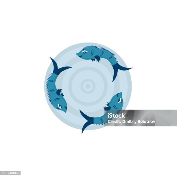 Fish In Circle Three Blue Fish Swim In Circles Stock Illustration - Download Image Now ...