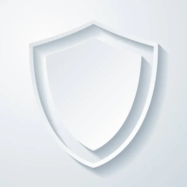Vector illustration of Shield. Icon with paper cut effect on blank background