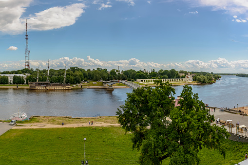 View from the bell tower of the Kremlin on the outskirts of Veliky Novgorod.