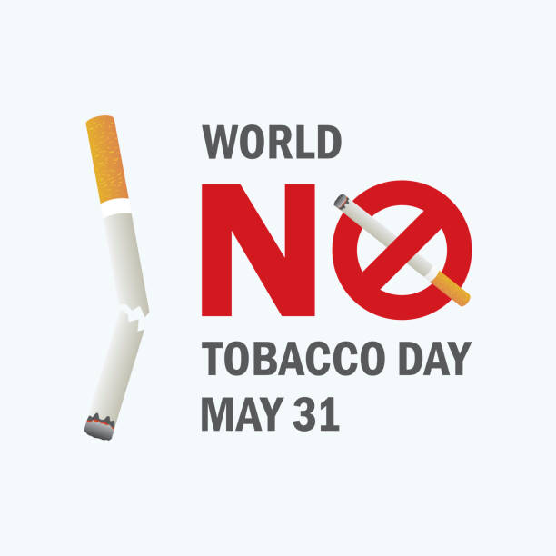 World No Tobacco Day Poster with crossed out cigarette icon vector Crossed out cigarette icon vector. Stop smoking campaign. Broken cigarette vector. No smoke ban icon. No Tobacco Day Poster, May 31. Important day cigarette warning label stock illustrations