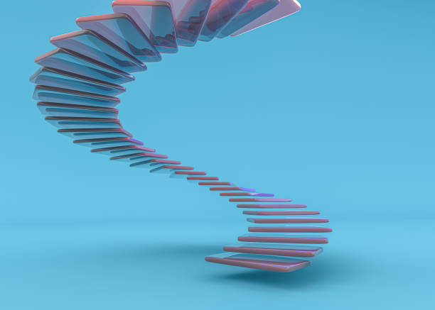 istock Glass spiral staircase, abstract architecture wallpaper. 3D illustration 1315596248